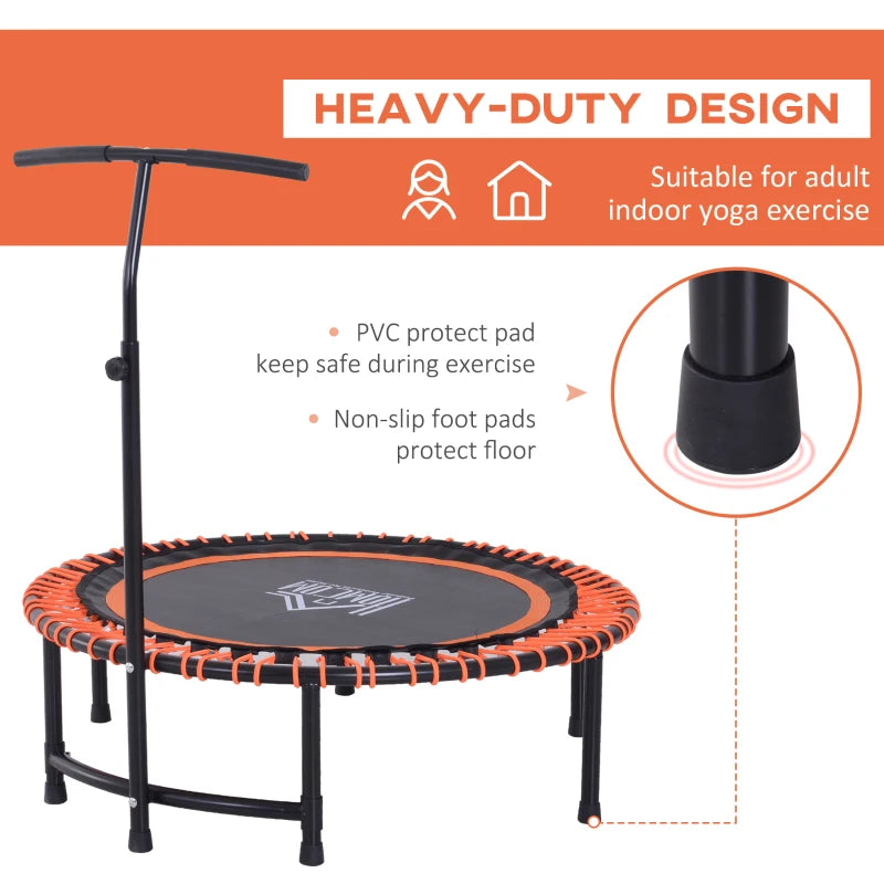 Mini Round Steel Frame Trampoline with Adjustable Handle - Black/Orange