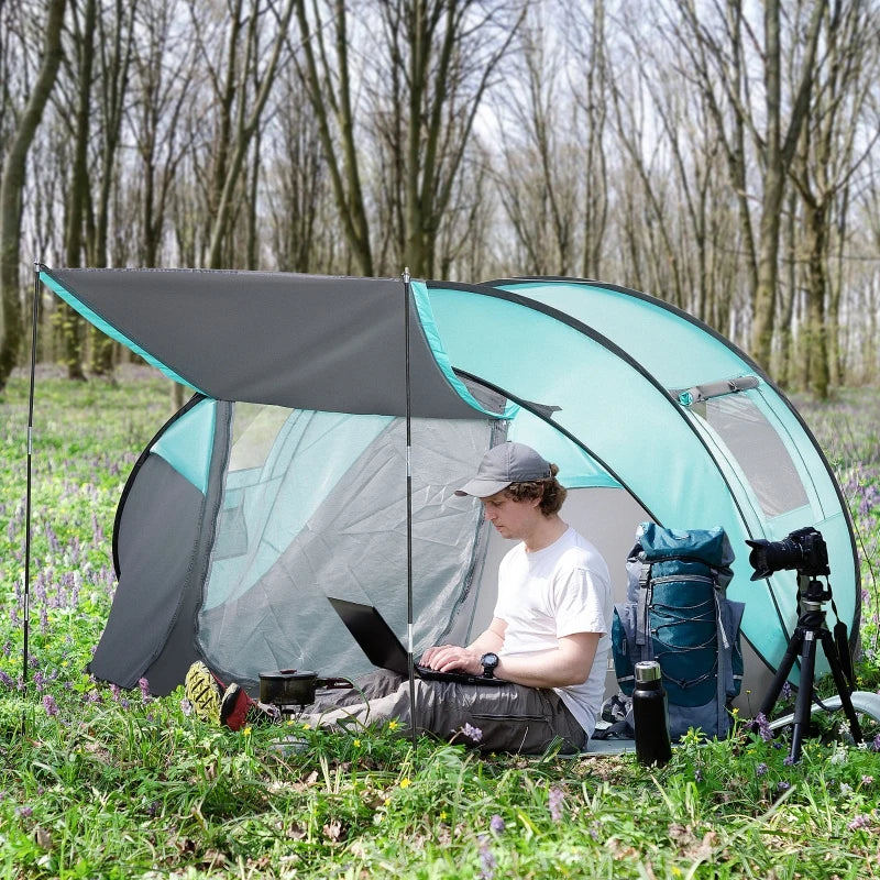 4 Person Tiffany Blue Pop Up Camping Tent with Vestibule