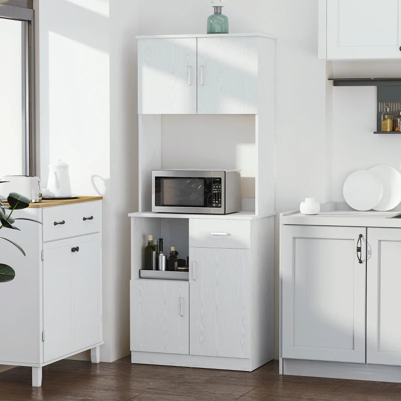 White Freestanding Kitchen Storage Cabinet with Microwave Counter