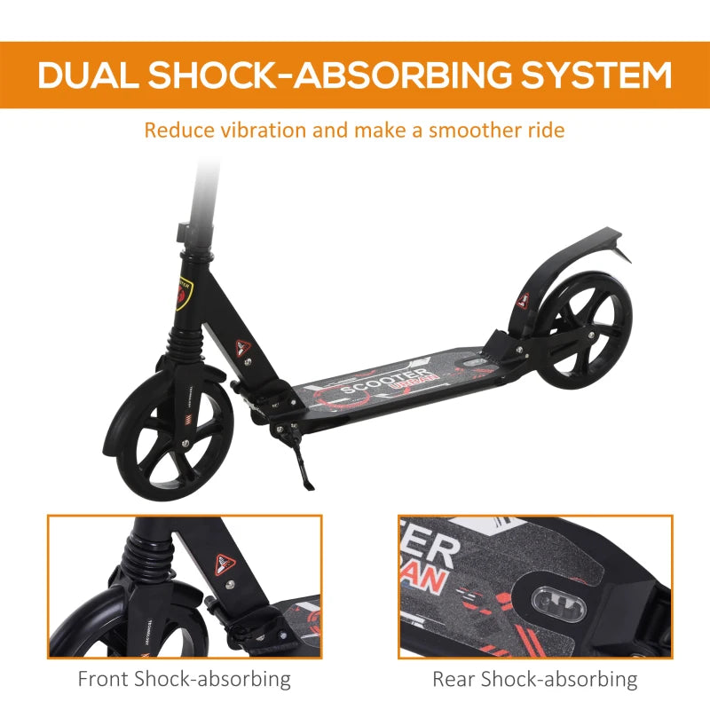 Black Folding Kick Scooter with 2 Big Wheels for Teens and Adults 14+