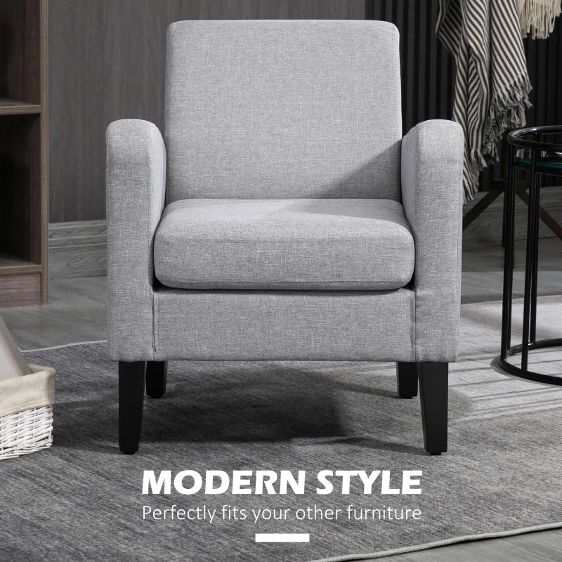 Light Grey Modern Accent Chair with Rubber Wood Legs