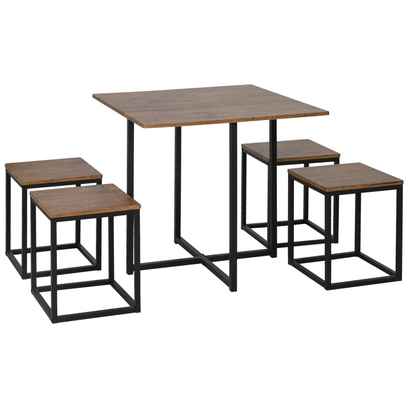 Brown Industrial Dining Set with Square Table and Chairs