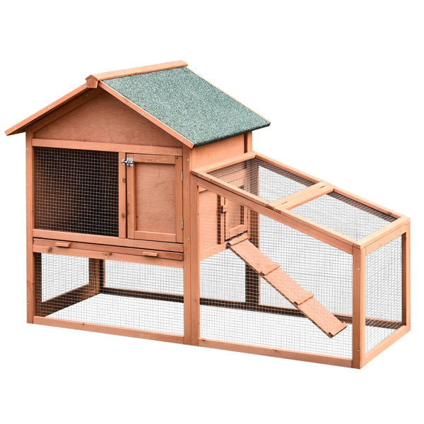 Wooden Outdoor Rabbit Hutch with Ramp and Sliding Tray - Brown - 144 x 64.5 x 100 cm