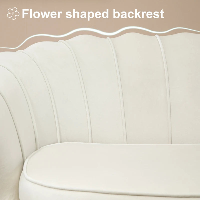 Modern Cream Velvet Loveseat Sofa with Petal Backrest