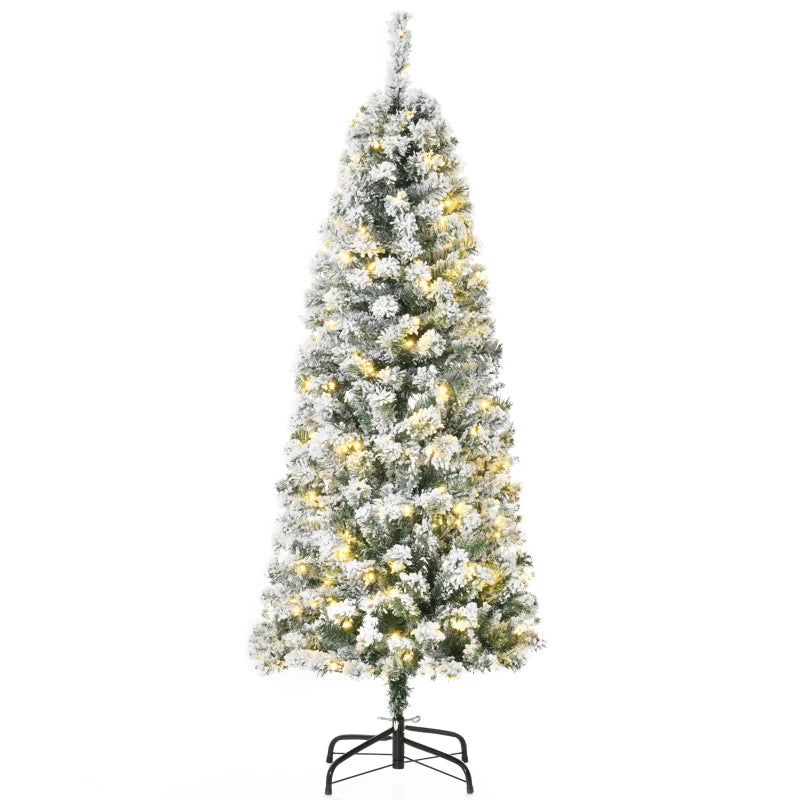 5FT Snow Flocked Christmas Tree with Warm White LED Lights, Green