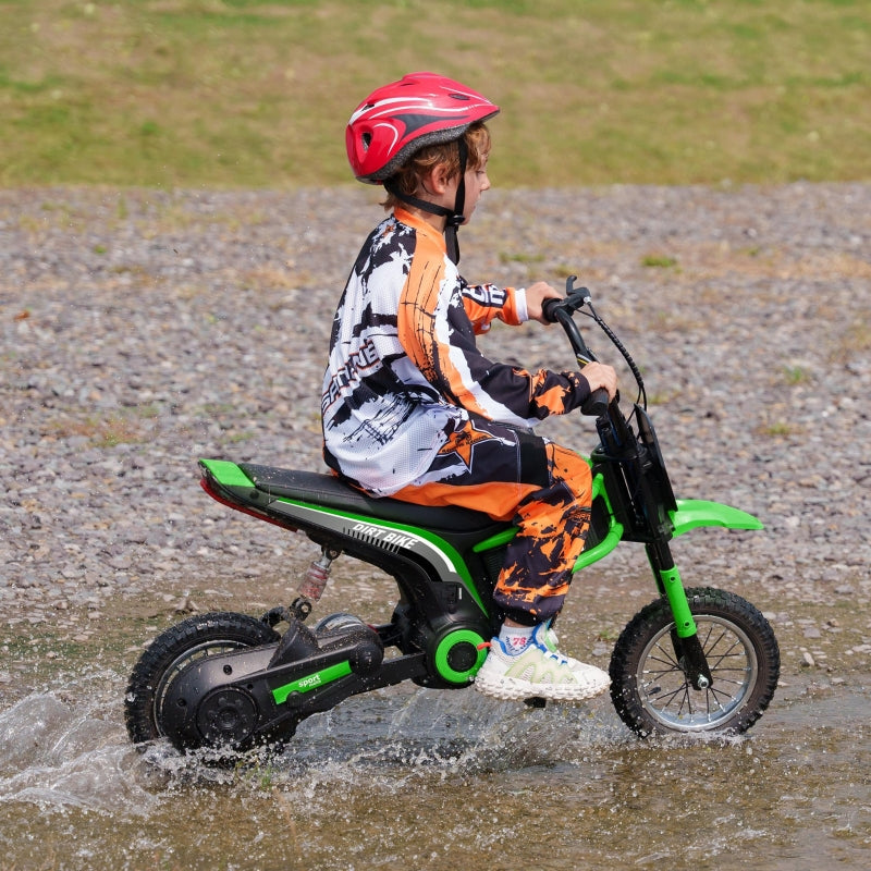 Green Electric Motorbike with Music & Horn, 12" Tyres, 16km/h Speed