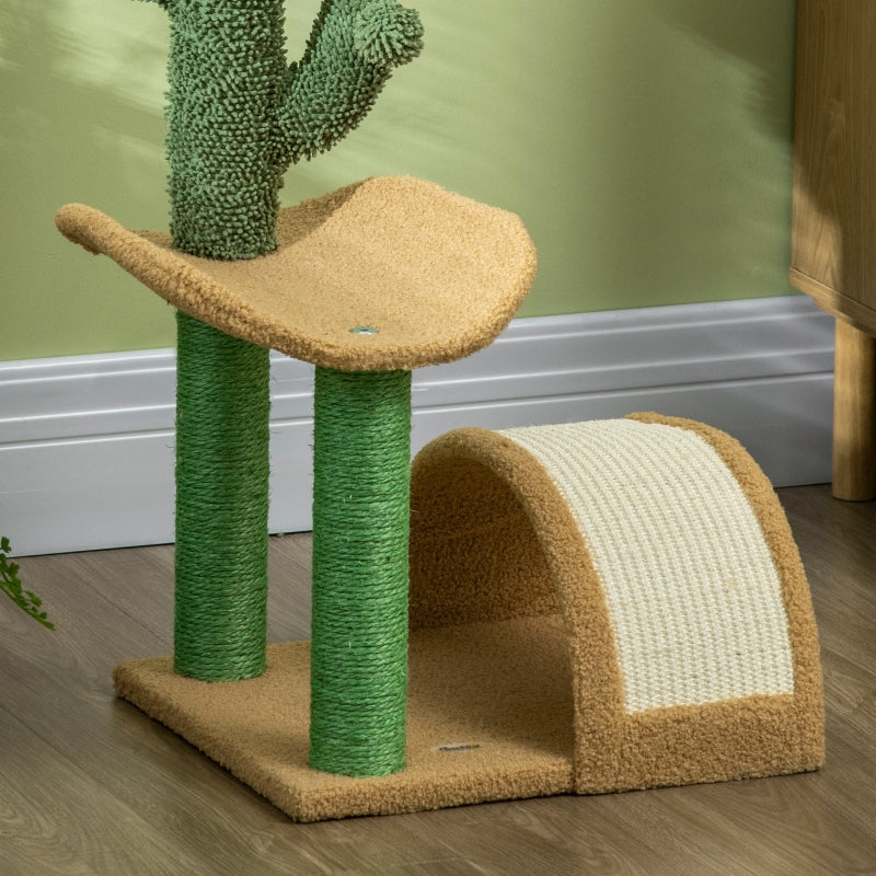 72cm Cat Tree with Top Bed, Curved Pad, Sisal Scratching Post - Beige & Green