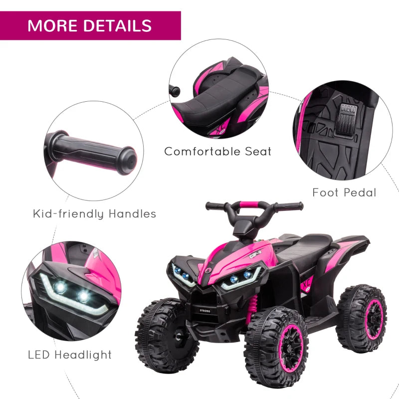 Kids Pink 12V Ride-On Quad Bike with Music and Horn - Ages 3-5