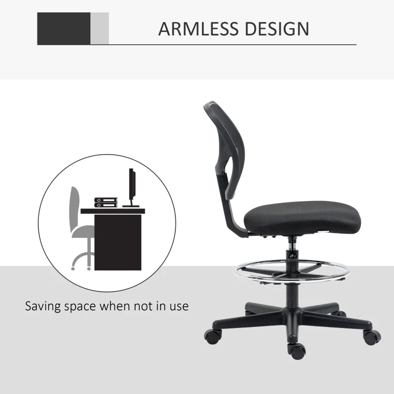 Black Ergonomic Mesh Standing Desk Chair with Adjustable Footrest