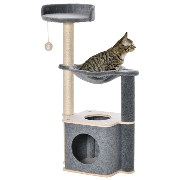 Grey Cat Climbing Tower with Scratching Post & Hammock