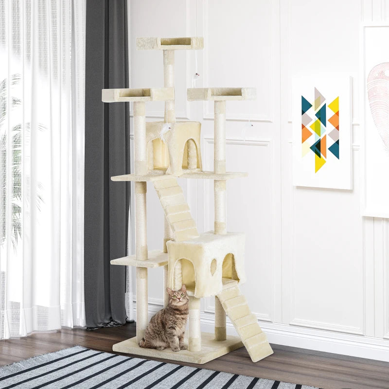 Beige Cat Scratching Post Tower - 27L×27W×28.5H cm