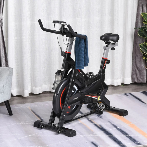 Black Stationary Exercise Bike with Adjustable Resistance and LCD Monitor