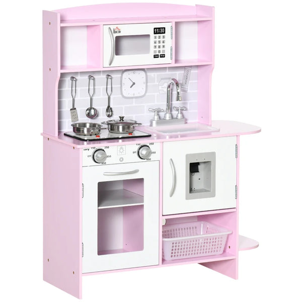 Kids Pink Kitchen Playset with Lights, Sounds, Microwave, Sink & Storage