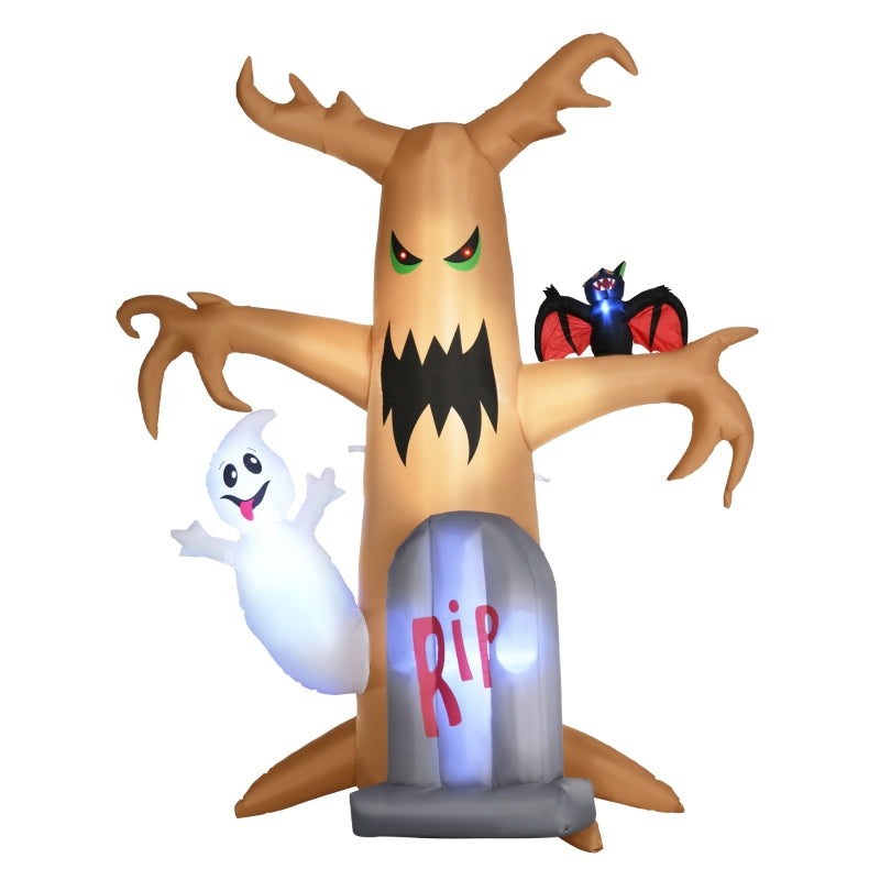 8ft Inflatable Halloween Ghost Tree with White Ghost and Tombstone, Outdoor LED Display - Spooky Decor for Lawn & Garden