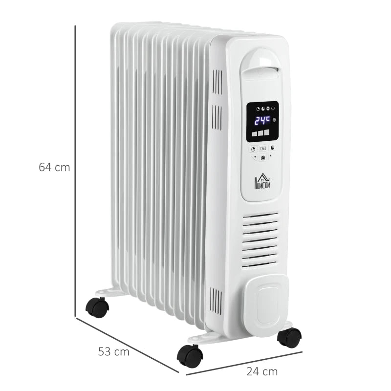 White 2500W Digital Oil Filled Radiator Heater with Timer & Remote