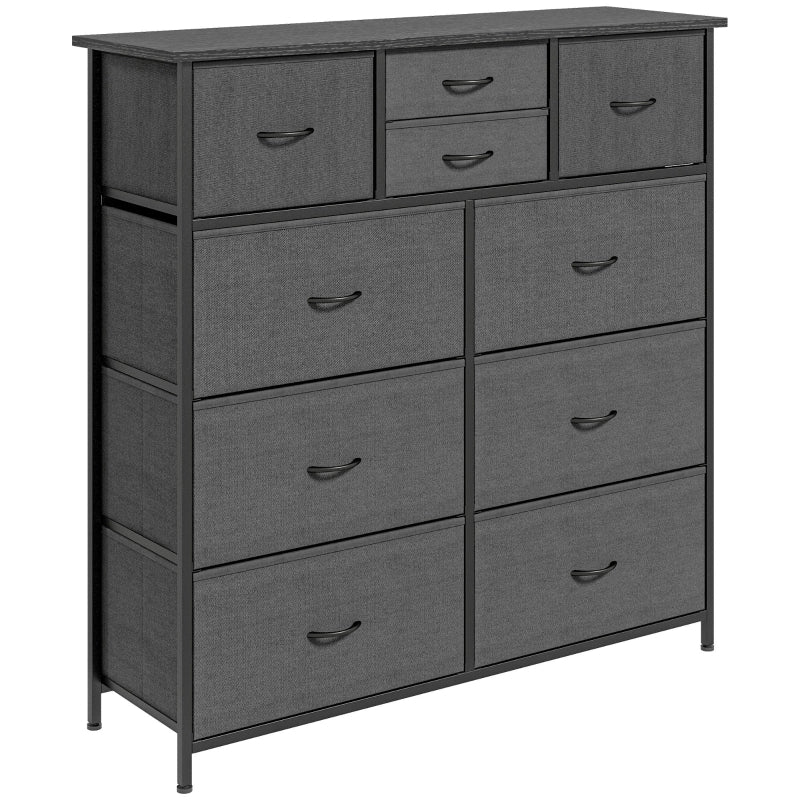 Black 10-Drawer Fabric Dresser with Steel Frame