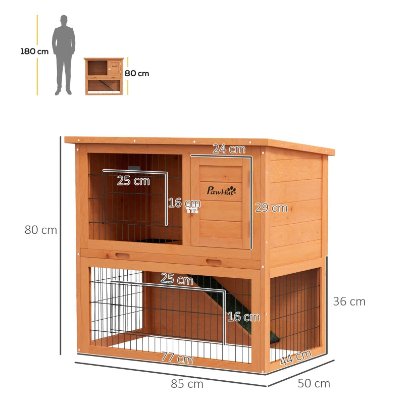 Orange Antiseptic Wood Rabbit Hutch with Run - 80cm