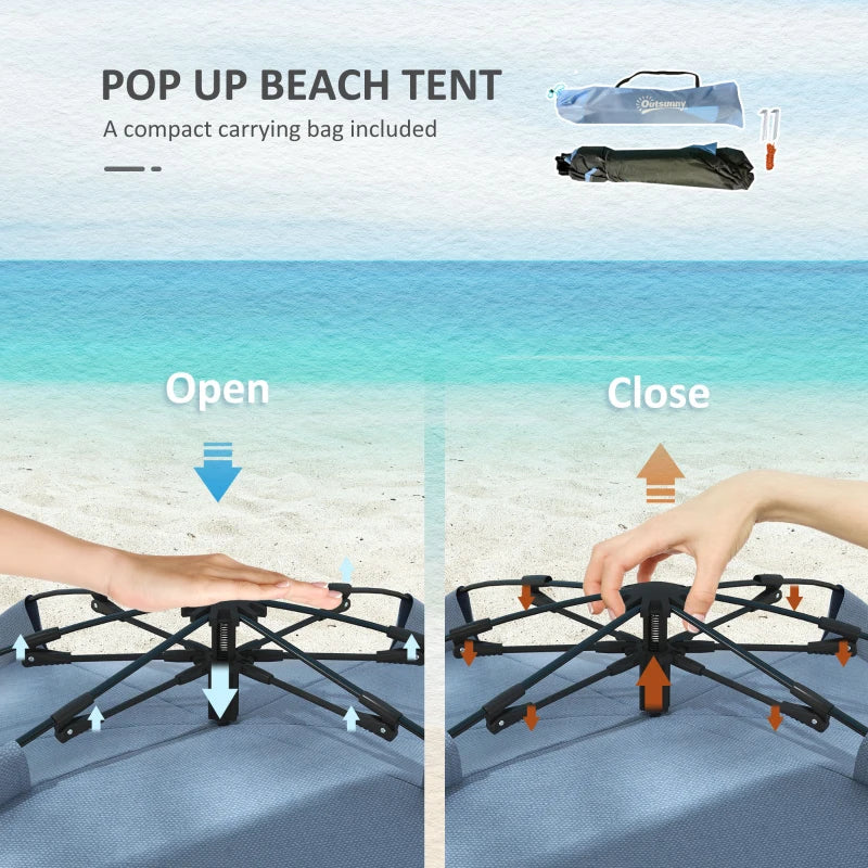 Light Blue Pop Up Beach Tent for 2-3 People with Sun Protection and Carry Bag