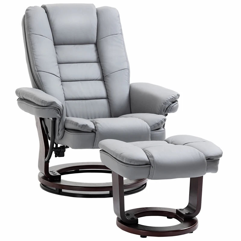 Grey Manual Recliner Chair with Footrest and Swivel Base