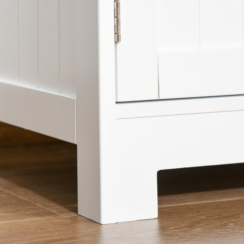 White Bathroom Storage Cabinet with Glass Doors & Adjustable Shelf