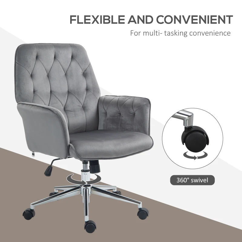 Dark Grey Linen Swivel Computer Chair with Armrest & Adjustable Height