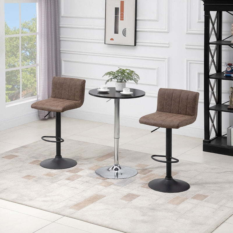 Brown Swivel Barstools Set of 2, Adjustable Counter Chairs with Footrest, PU Leather