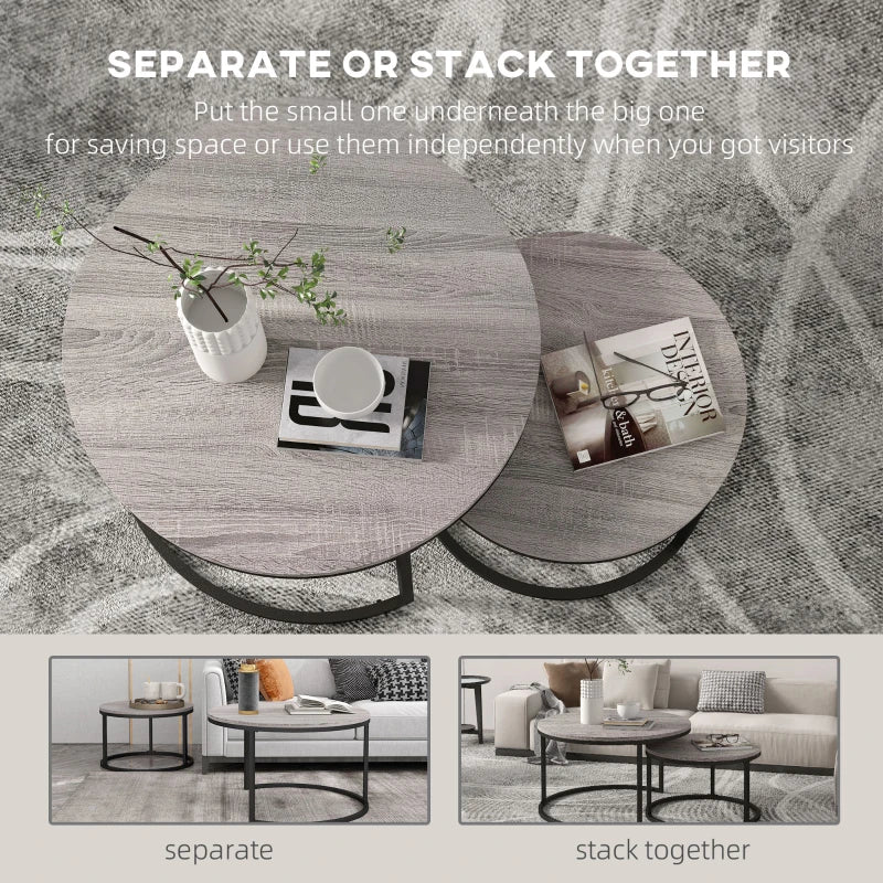 Wood Effect Black Nesting Coffee Tables Set