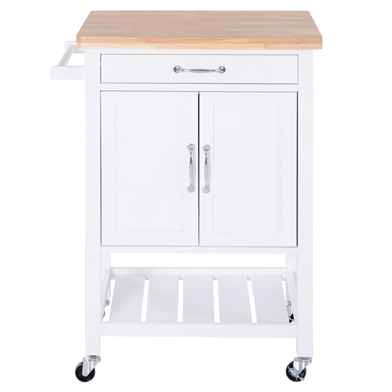 White Kitchen Storage Trolley Cart with Rolling Wheels and Drawer