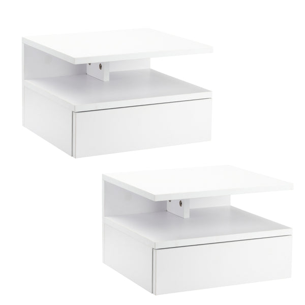 White Floating Bedside Cabinet with Drawer and Shelf, Wall Mounted Nightstand
