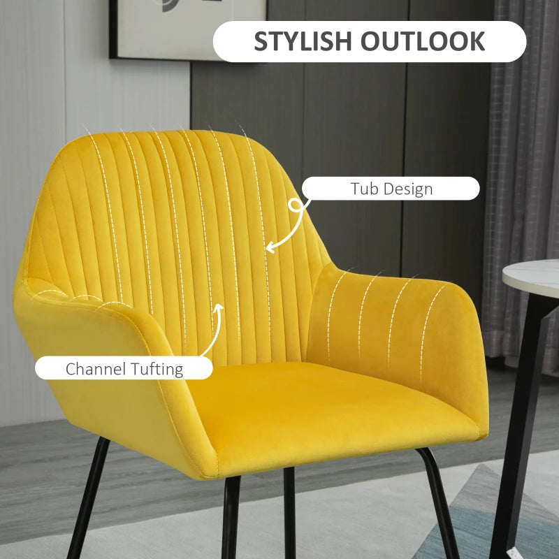 Yellow Modern Upholstered Armchair with Metal Base for Living Room