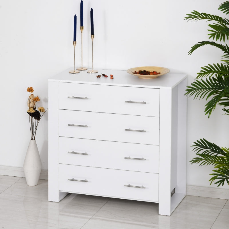 White 4-Drawer Bedroom Storage Cabinet with Metal Handles