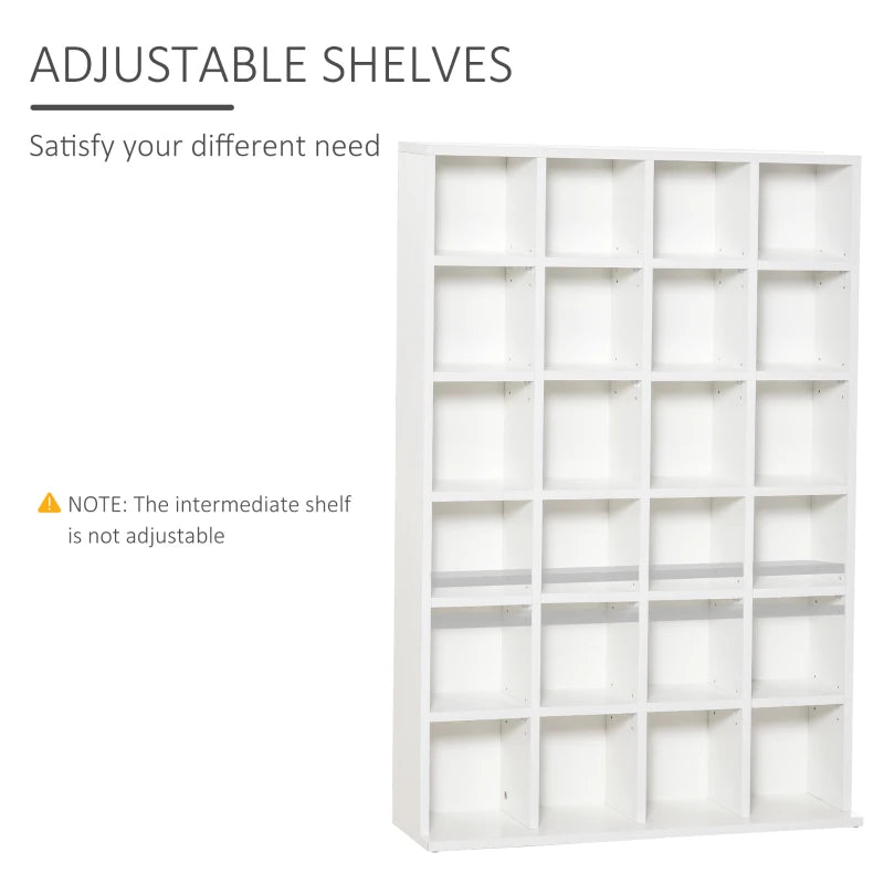 White Wooden Media Storage Shelf with Adjustable Shelves, 89 x 130.5 cm