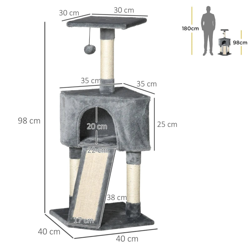 Grey Corner Cat Tree with Scratching Post and Toy