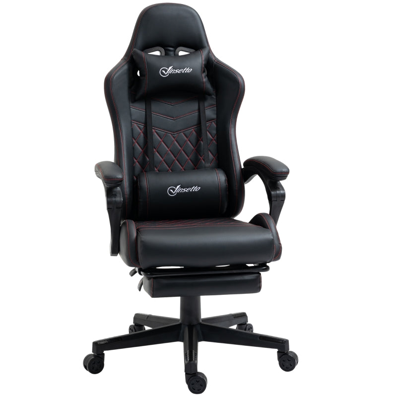 Black Red Racing Gaming Chair with Footrest and Swivel Wheel