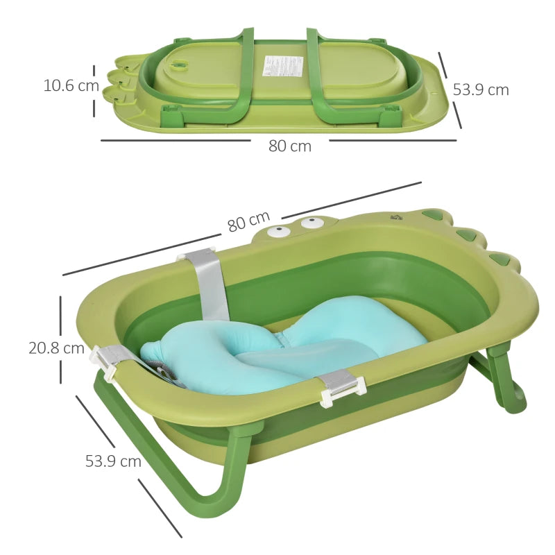 Green Ergonomic Baby Bath Tub with Cushion 0-3 Years