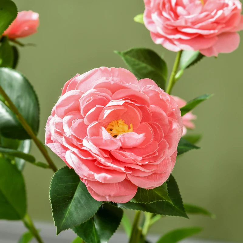 Artificial Pink Camellia Flower in Pot, Indoor Outdoor Fake Plant, 95cm