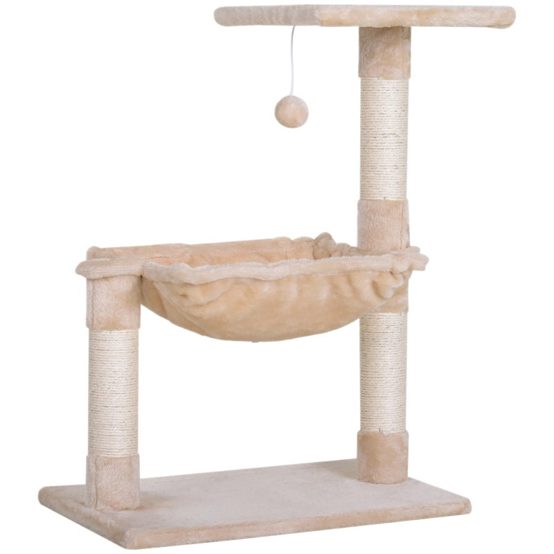 Beige Cat Tree with Scratching Posts and Hammock