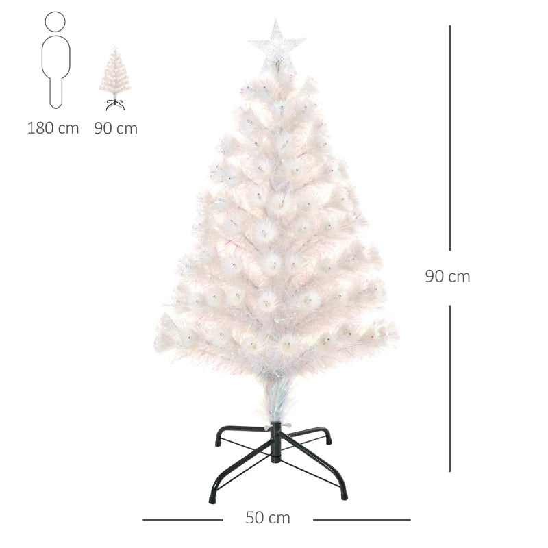 3FT Pre-Lit White Fibre Optic Christmas Tree with LED Lights