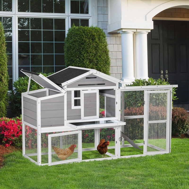 Wooden Chicken Coop with Run and Nesting Box - Outdoor Poultry Cage (Grey) - 193 x 78 x 115cm