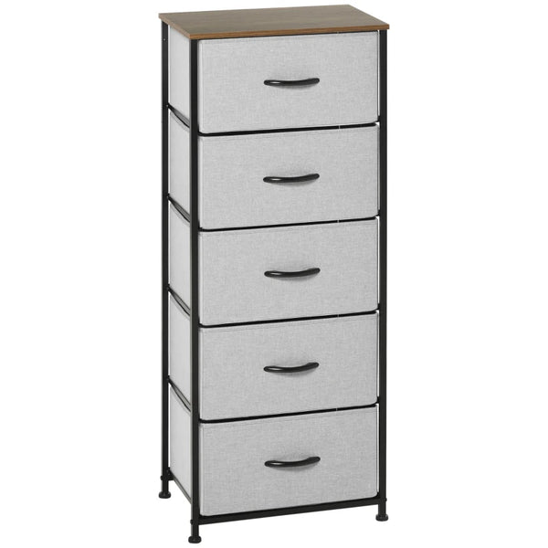 Grey Fabric 5-Drawer Industrial Dresser with Steel Frame and Wooden Top