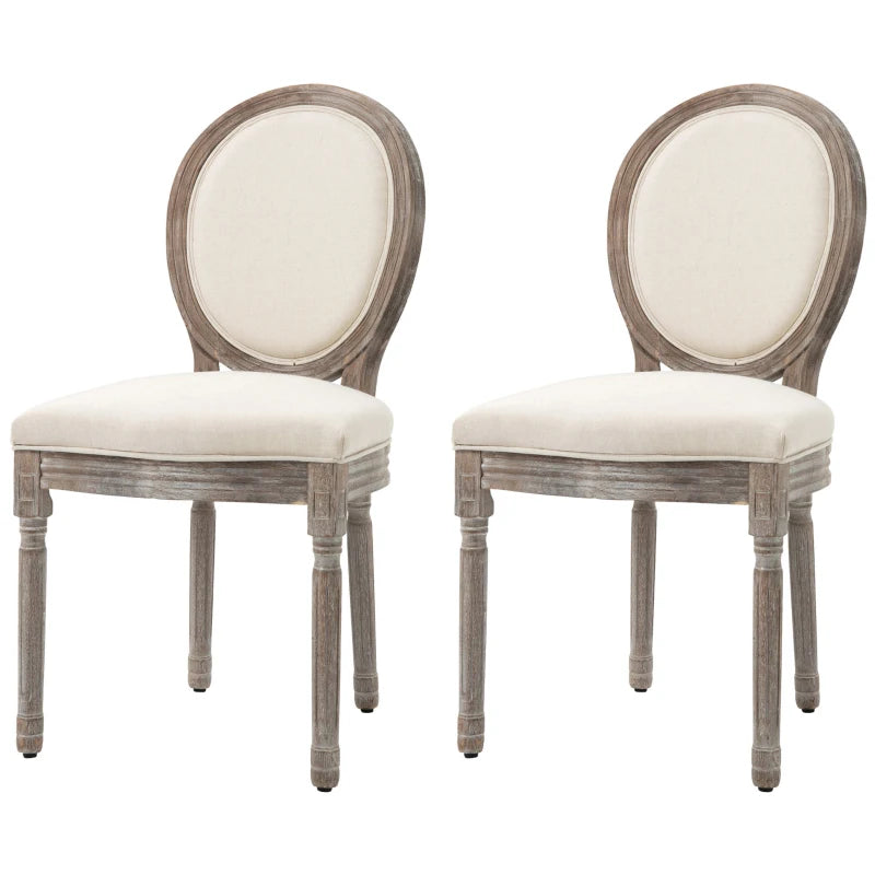 French-Style Cream White Upholstered Dining Chairs Set of 2