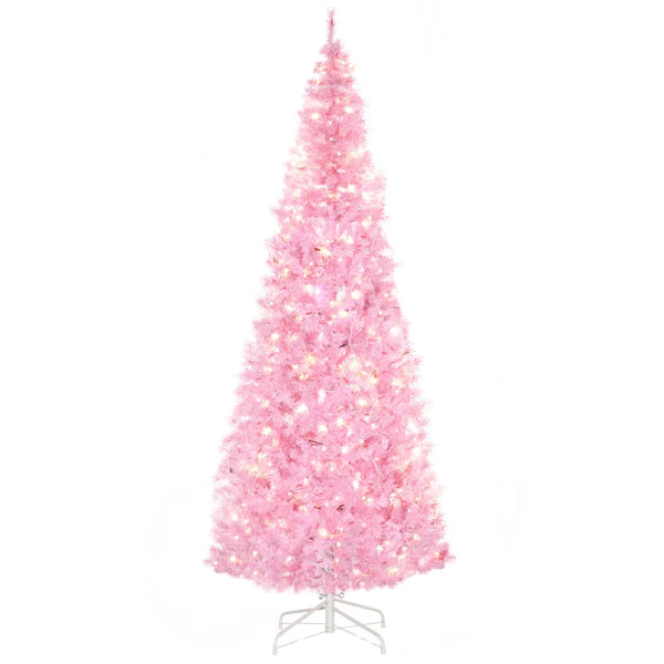 7FT Pink Pre-lit Pencil Slim Christmas Tree with Warm White LED Lights