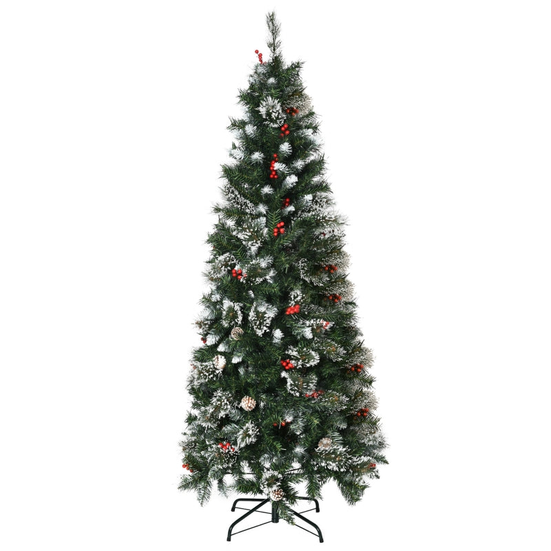 6 Ft Snow Dipped Slim Pencil Christmas Tree with Pine Cones & Berries, Green