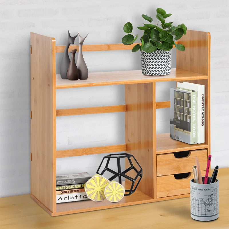 Bamboo Desktop Organizer with Drawers and Compartments