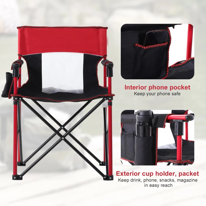 Red Folding Camping Chair with Cup Holder and Phone Pocket