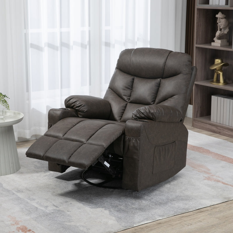 Brown Manual Reclining Armchair with Footrest and Cup Holders