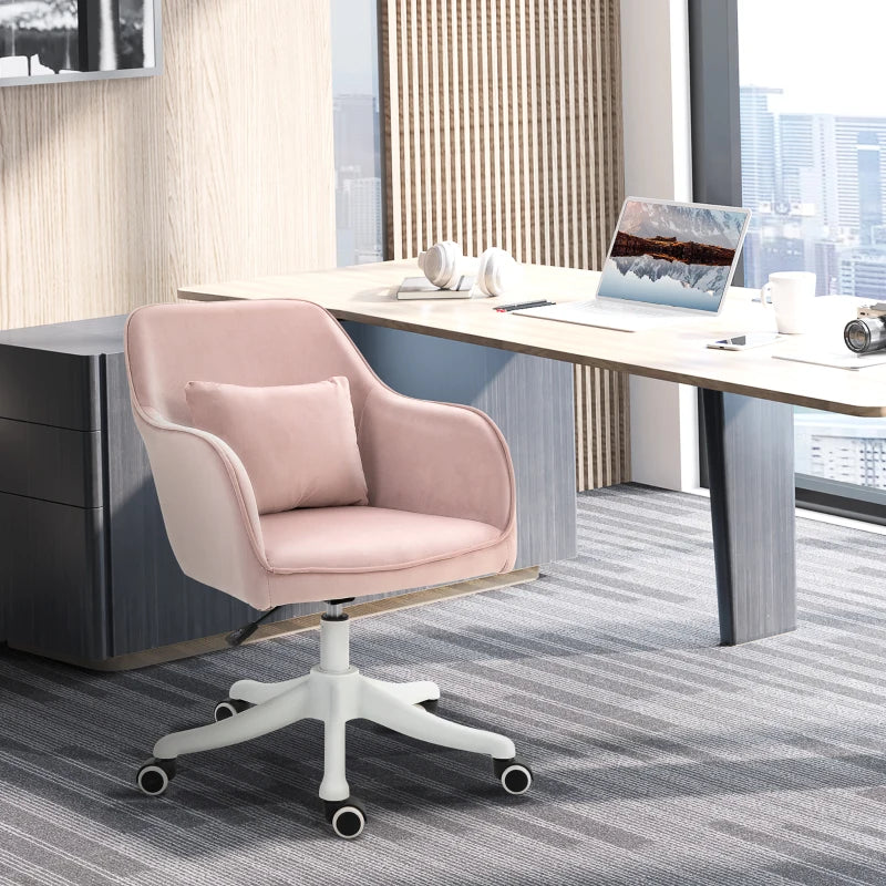 Velvet Pink Office Chair with Massage Lumbar Pillow