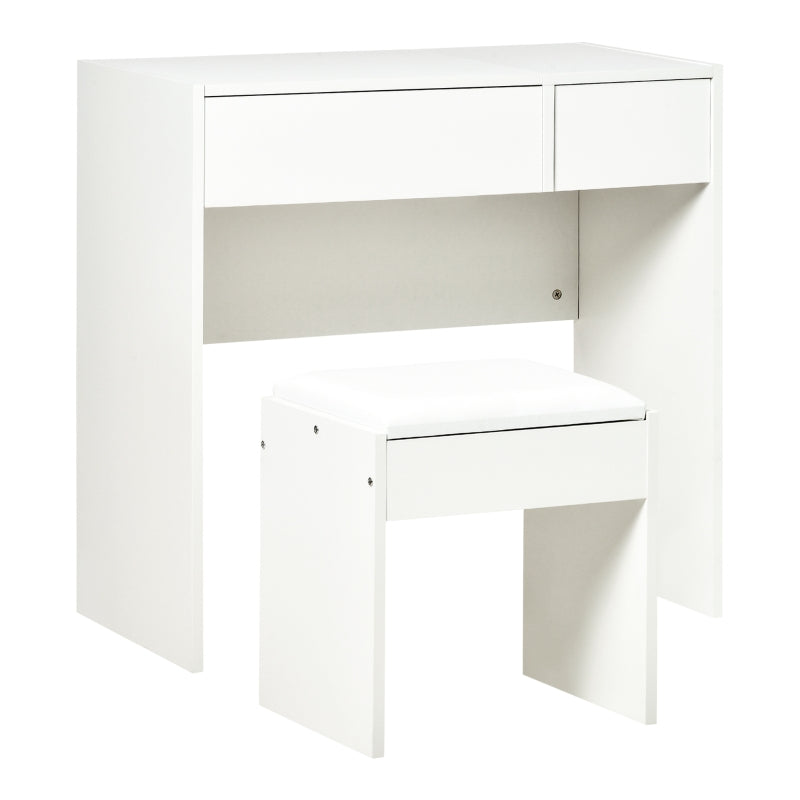 White Makeup Vanity Set with Mirror, Drawer, and Stool