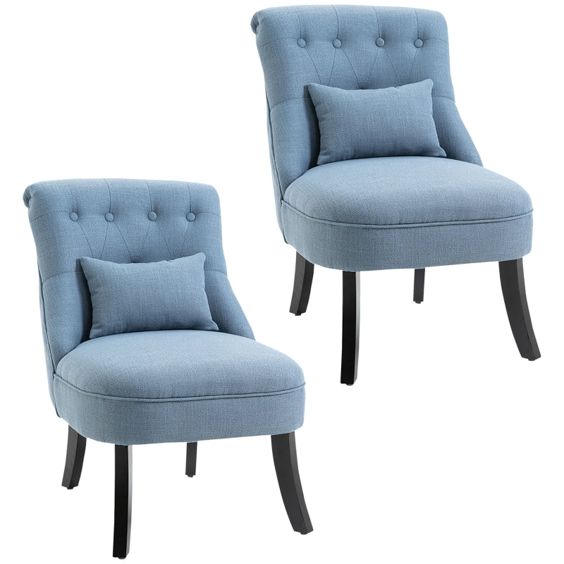 Blue Fabric Tub Chairs with Solid Wood Legs, Set of 2
