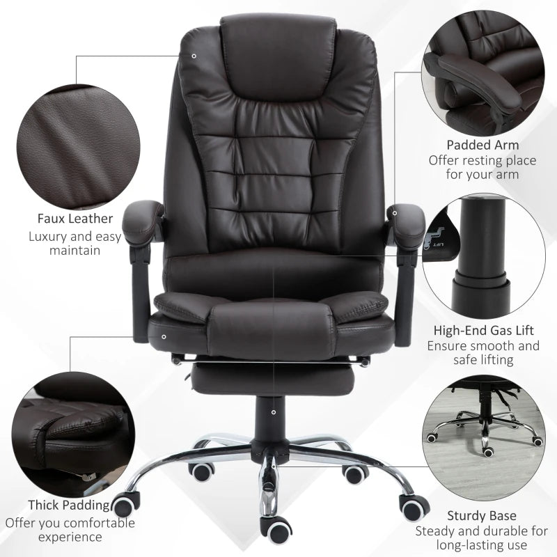 Brown High Back Executive Office Chair with Footrest